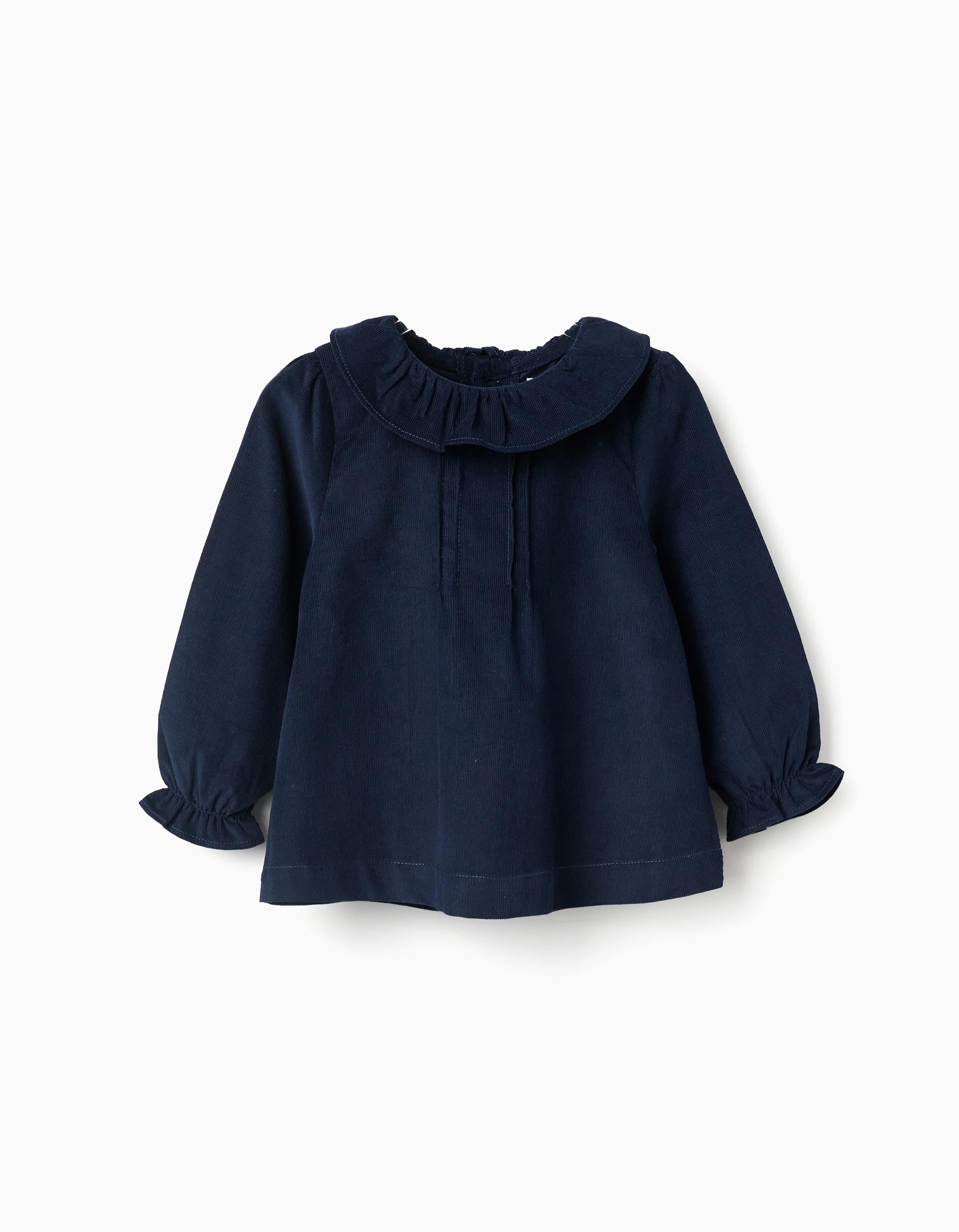 Long sleeve corduroy blouse with ruffles B&S for baby girls, dark blue