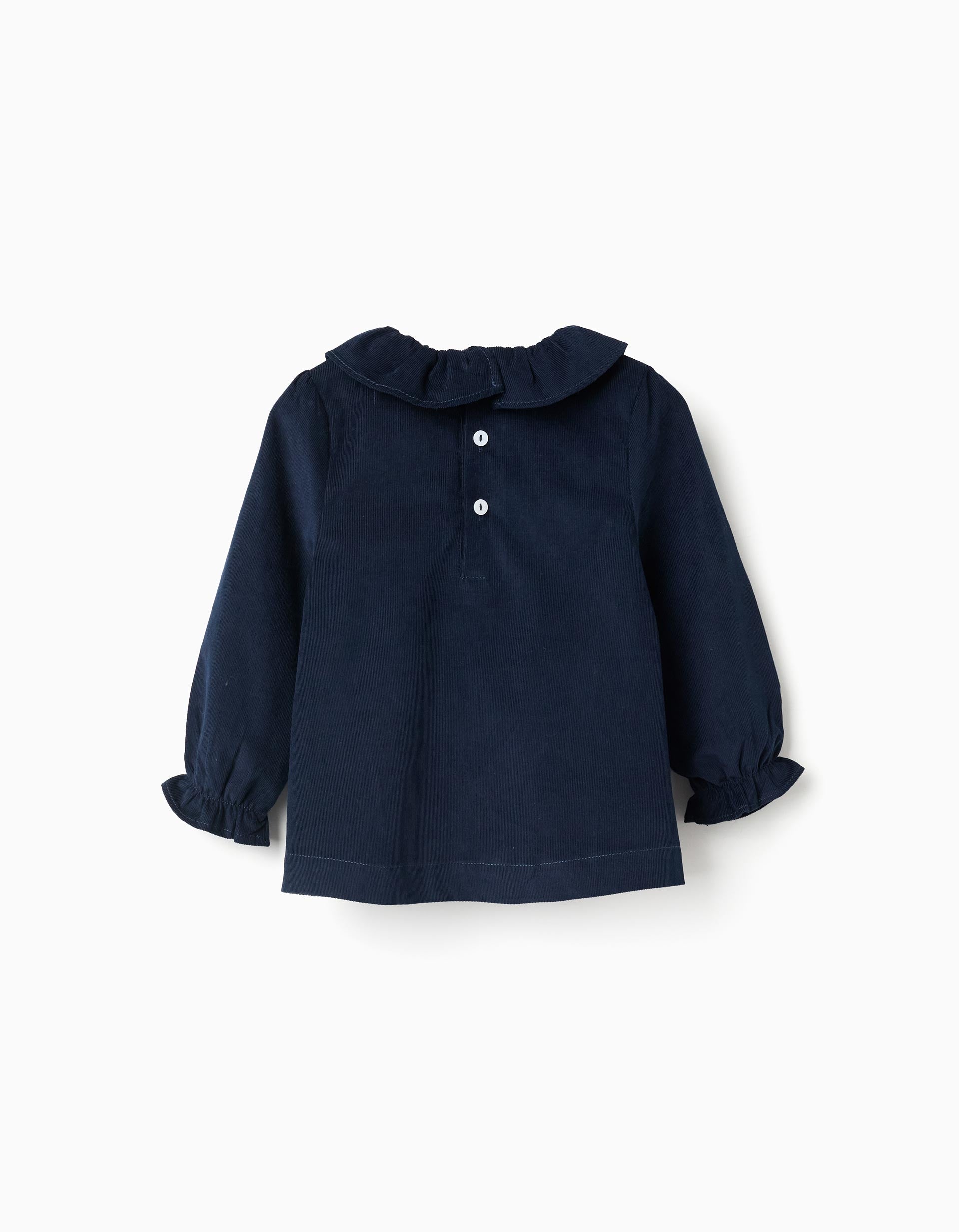 Long sleeve corduroy blouse with ruffles B&S for baby girls, dark blue