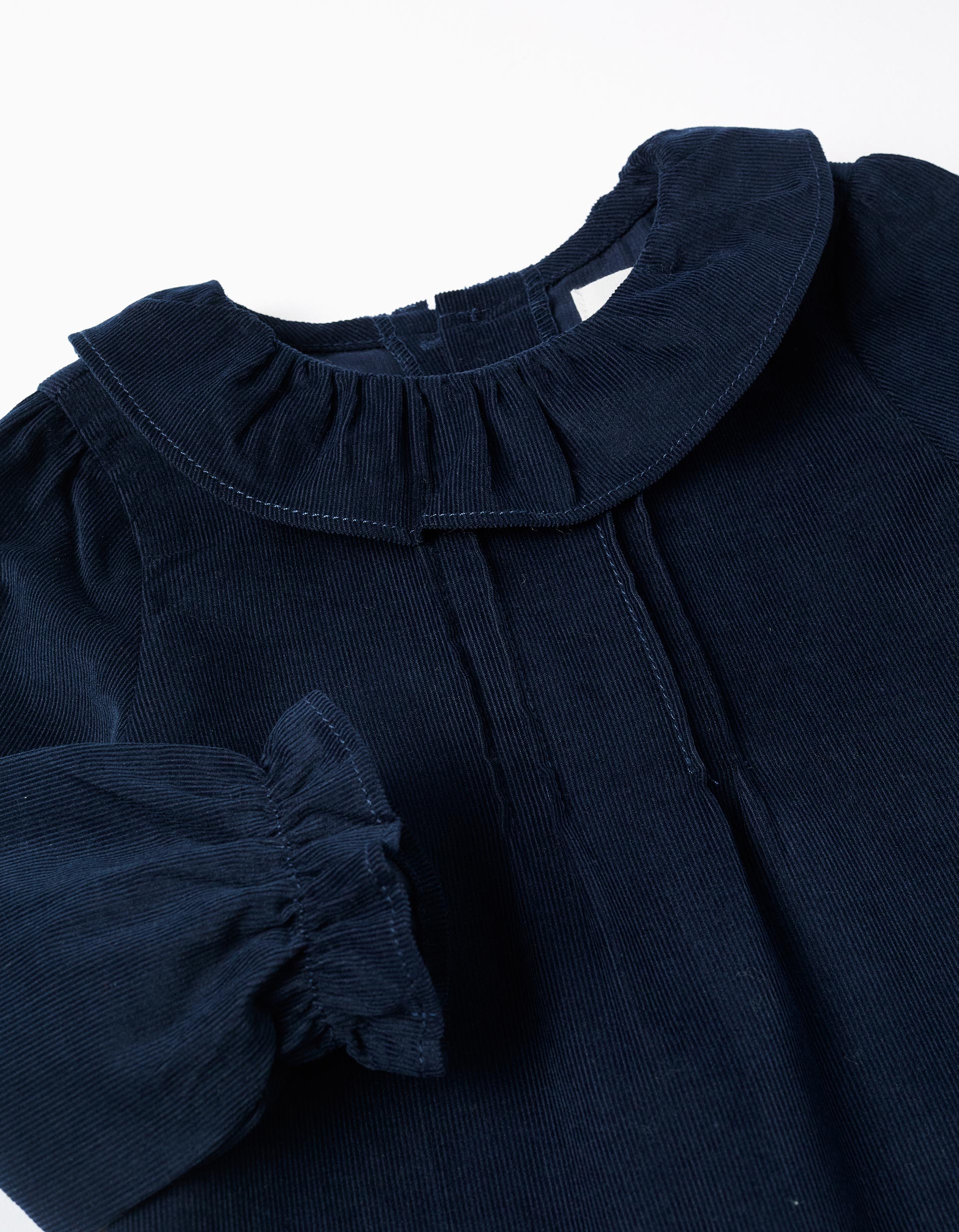 Long sleeve corduroy blouse with ruffles B&S for baby girls, dark blue
