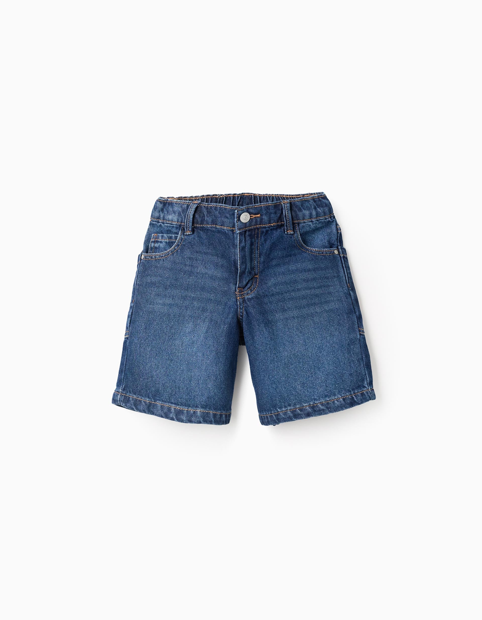 Cotton denim midi shorts with pockets for boys, dark blue