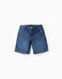 Cotton denim midi shorts with pockets for boys, dark blue