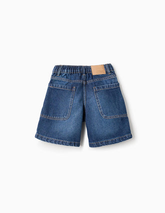 Short midi en jean de coton avec poches pour garçon, bleu foncé