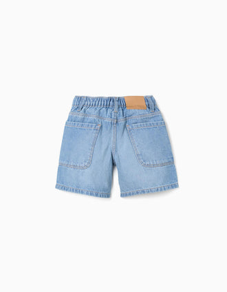 Short midi en jean de coton avec poches pour garçon, bleu clair