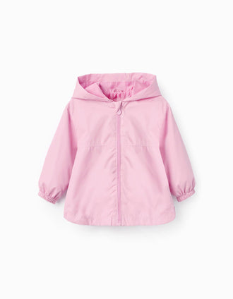 Cortavientos con capucha y forro para niña, rosa
