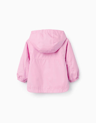 Cortavientos con capucha y forro para niña, rosa