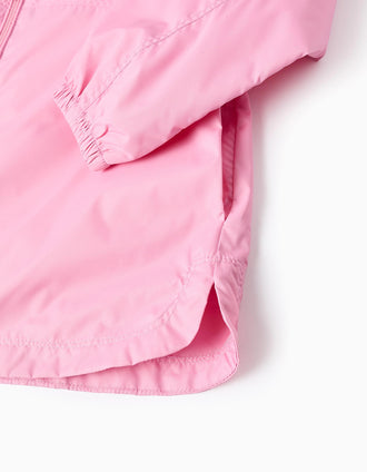 Cortavientos con capucha y forro para niña, rosa