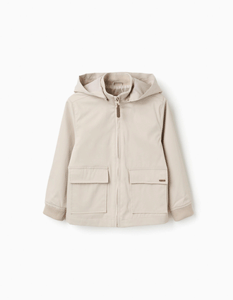 Chaqueta con forro y capucha desmontable para niño, beige claro