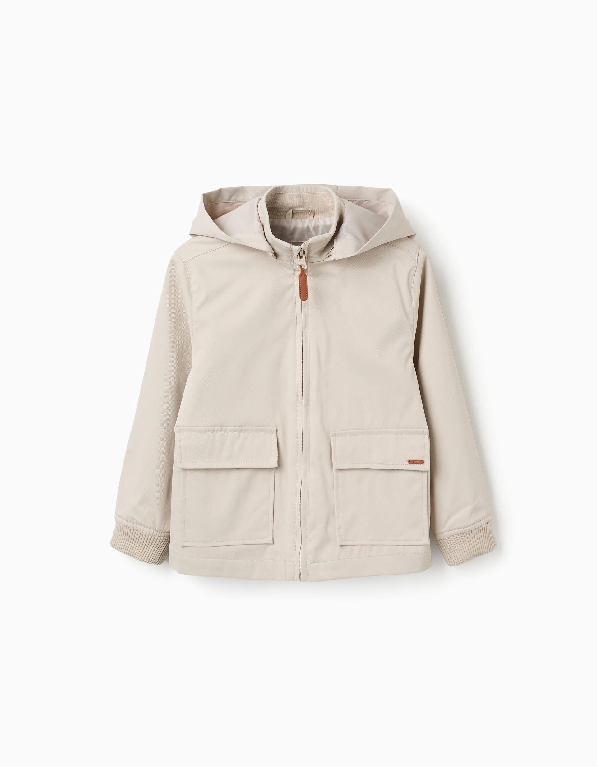 Veste avec doublure et capuche amovible pour garçon, beige clair