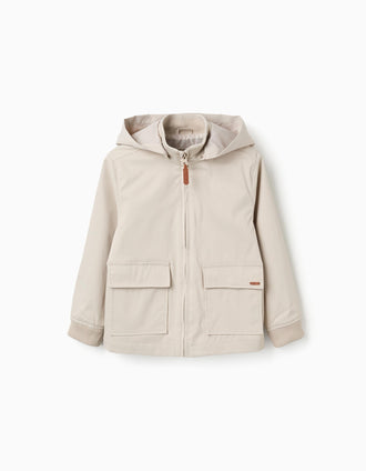 Chaqueta con forro y capucha desmontable para niño, beige claro