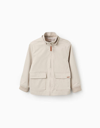 Chaqueta con forro y capucha desmontable para niño, beige claro
