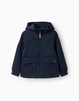 Chaqueta con forro y capucha desmontable para niño, azul oscuro