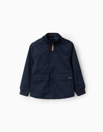 Chaqueta con forro y capucha desmontable para niño, azul oscuro