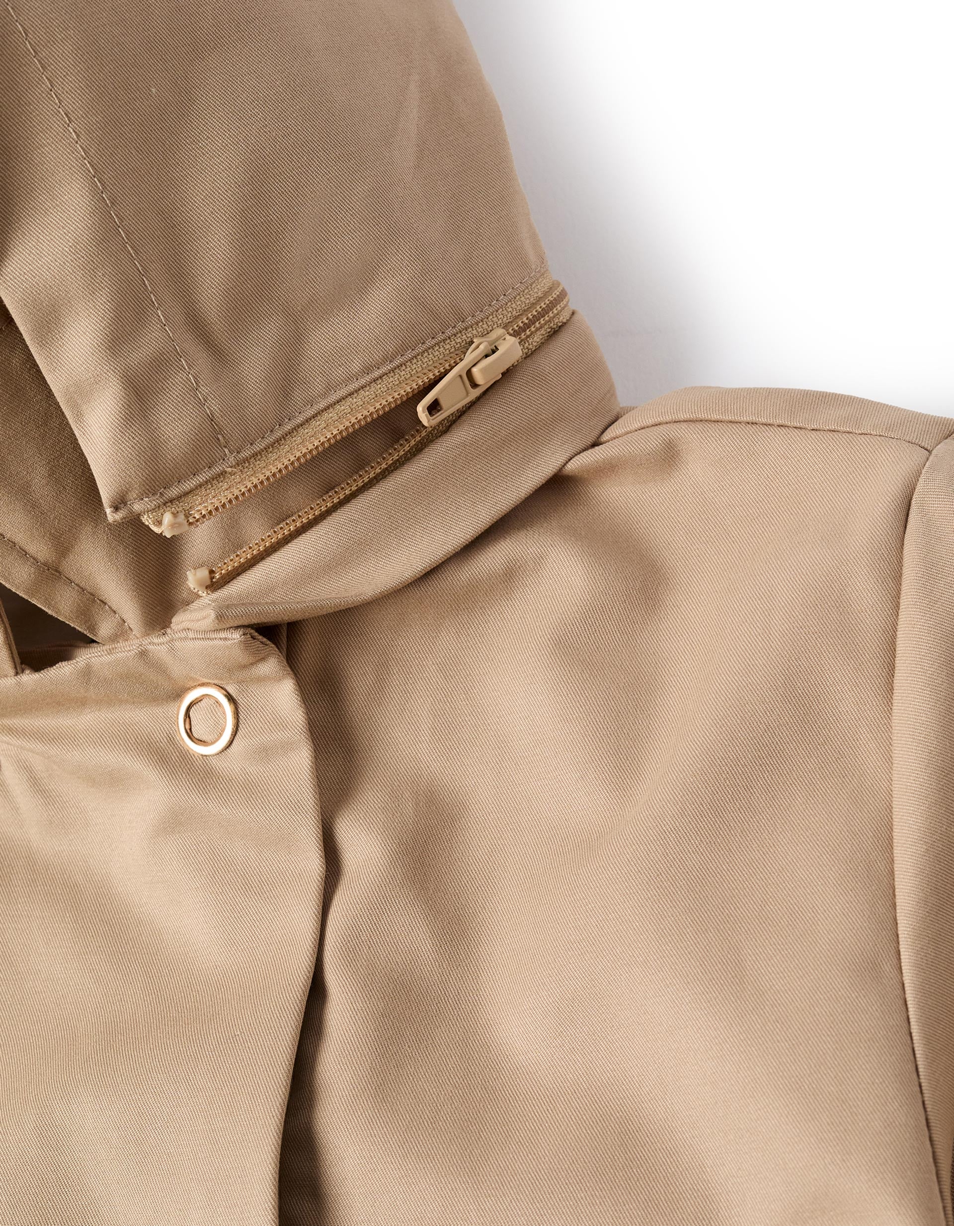 Parka com pregas e capuz amovível para menina, bege