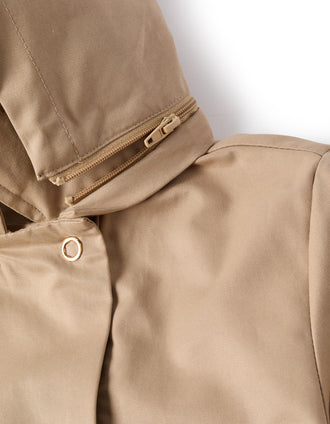 Parka with pleats and removable hood for girls, beige
