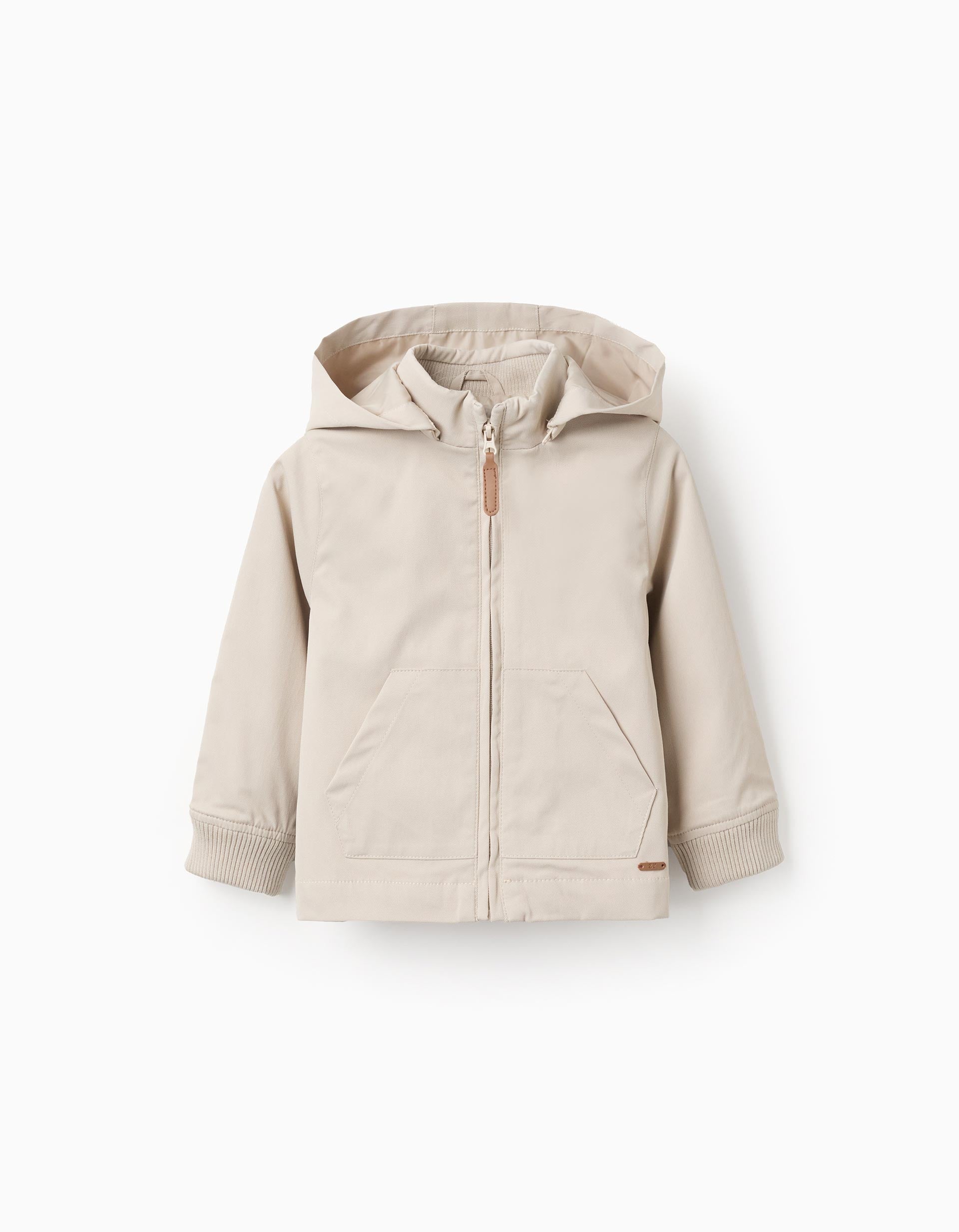 Veste avec doublure et capuche amovible pour bébé garçon, beige clair