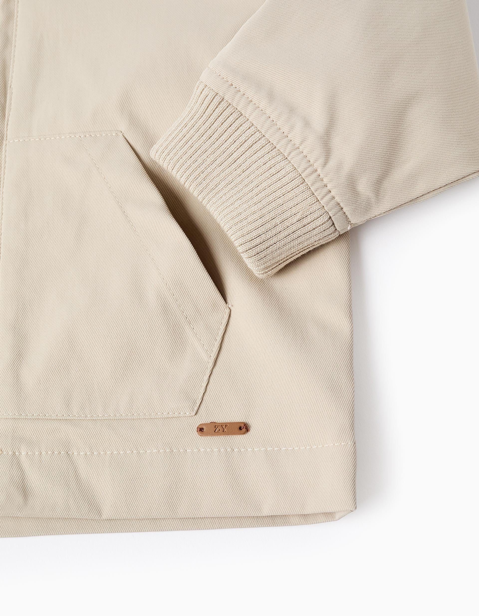 Veste avec doublure et capuche amovible pour bébé garçon, beige clair