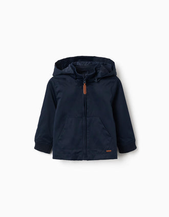 Chaqueta con forro y capucha desmontable para bebé niño, azul oscuro