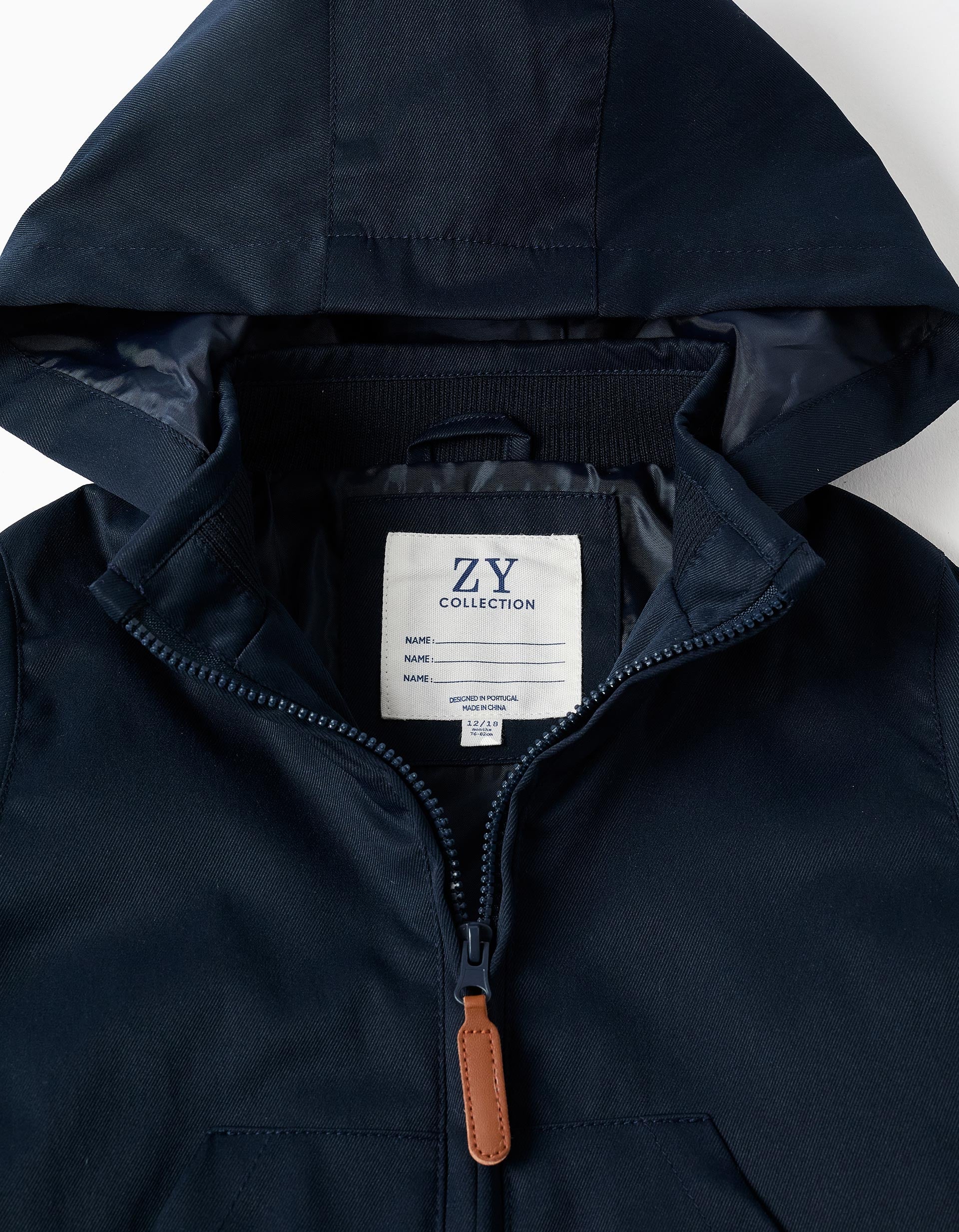 Veste avec doublure et capuche amovible pour bébé garçon, bleu foncé