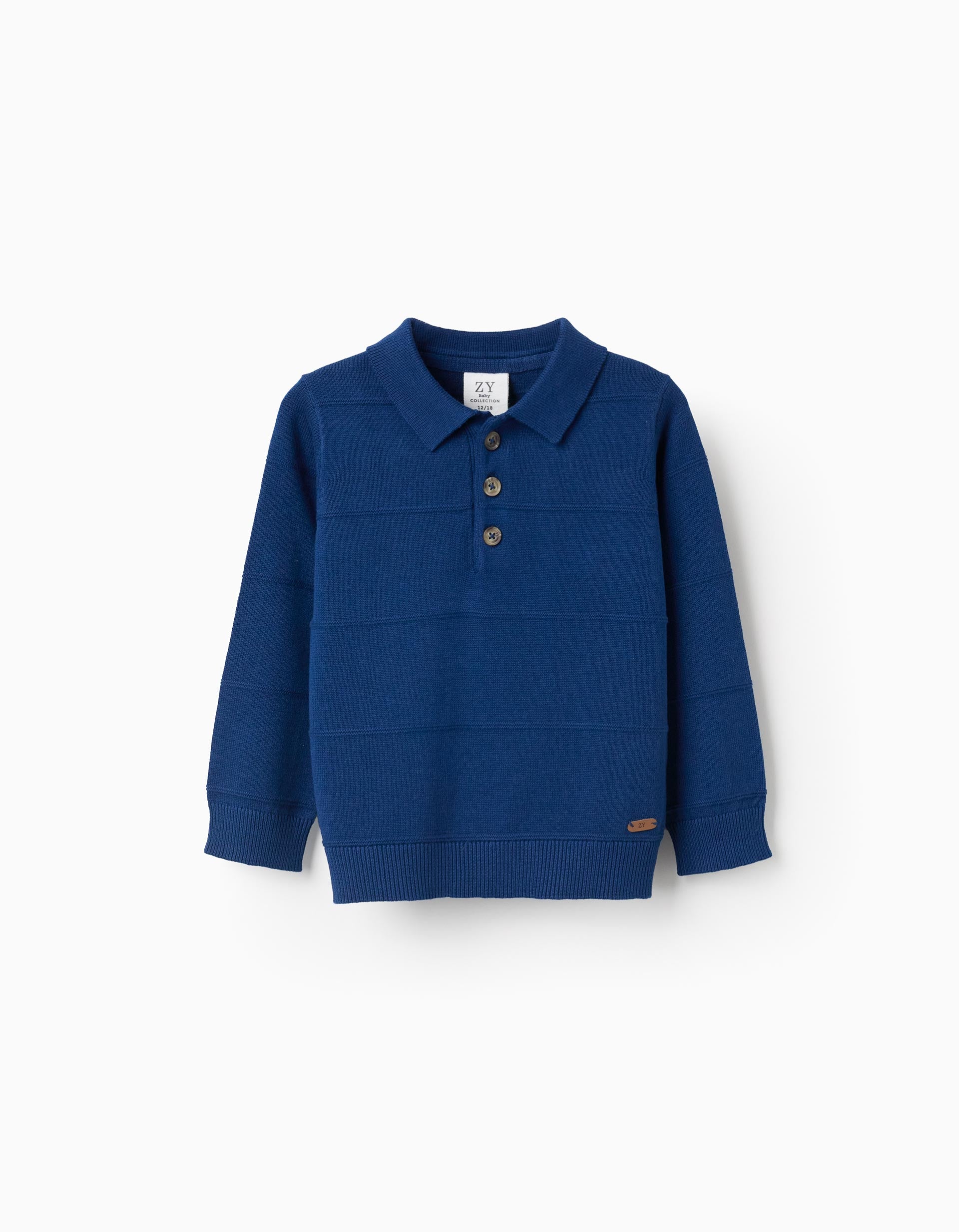 Camisola de malha de algodão com linhas em relevo para bebé menino, azul