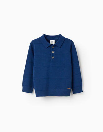 Camisola de malha de algodão com linhas em relevo para bebé menino, azul