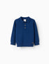 Cotton knit jumper with embossed lines for baby boys, blue