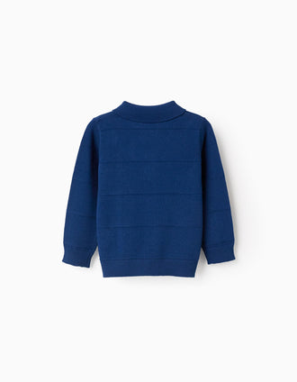 Camisola de malha de algodão com linhas em relevo para bebé menino, azul