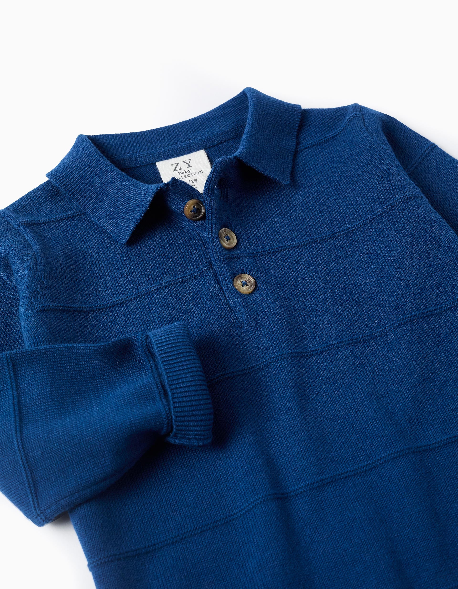 Camisola de malha de algodão com linhas em relevo para bebé menino, azul