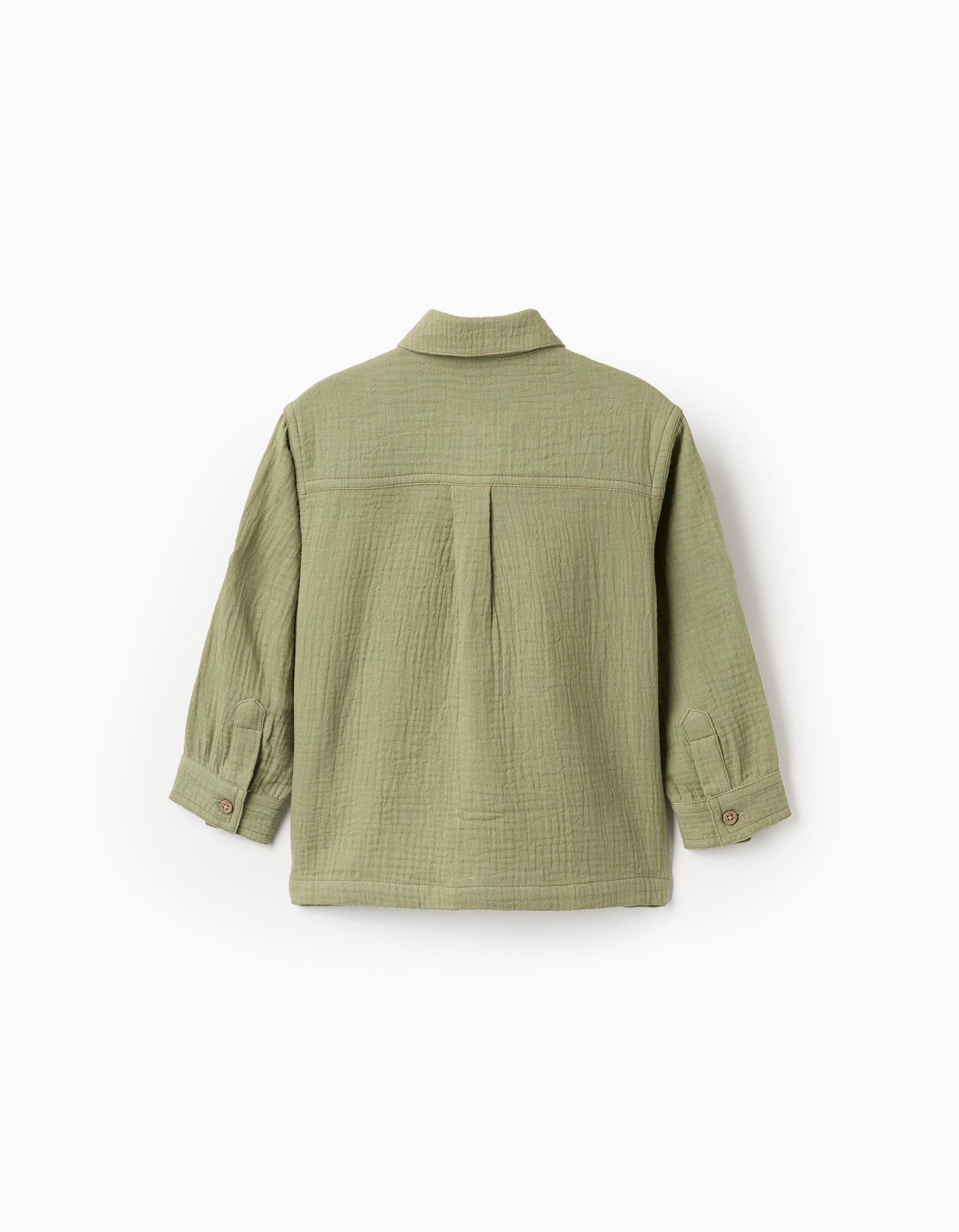 Chemise en gaze de coton à manches longues pour bébé garçon, vert foncé