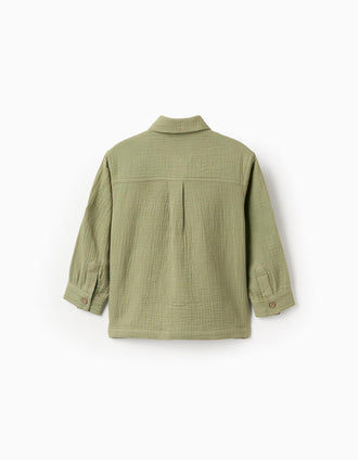 Camisa de manga larga de algodón para bebé niño, verde oscuro