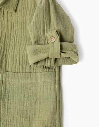 Camisa de manga larga de algodón para bebé niño, verde oscuro