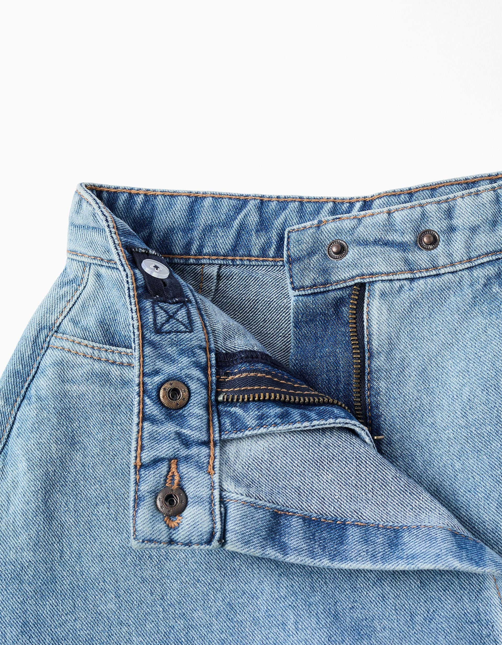 Falda-pantalón vaquera con dobladillo deshilachado para niña, azul claro