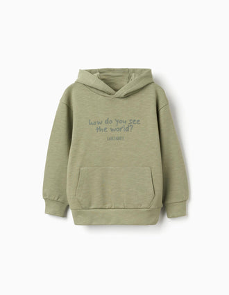 Sweat en coton à capuche et imprimé Lanzarote pour garçon, vert kaki