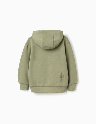 Sweat en coton à capuche et imprimé Lanzarote pour garçon, vert kaki