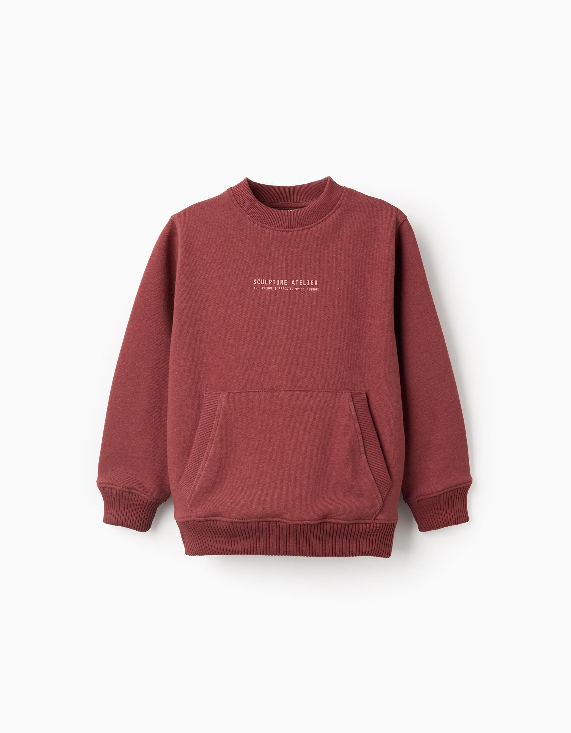 Sweat en coton avec imprimé en relief et poche pour garçon, marron