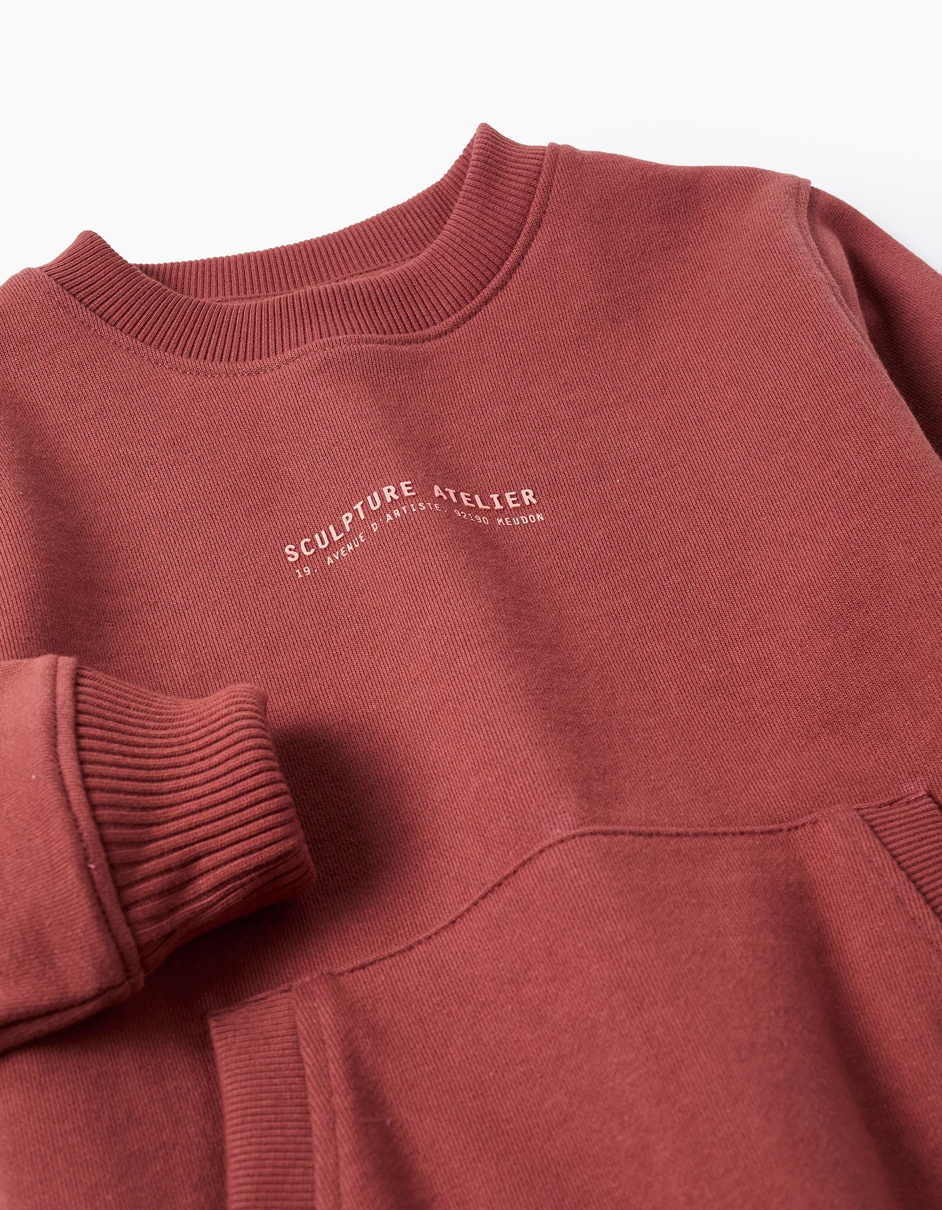Sweat en coton avec imprimé en relief et poche pour garçon, marron