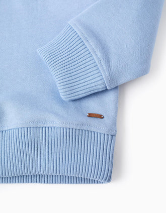 Sweat en coton à col zippé et capuche pour garçon, bleu clair