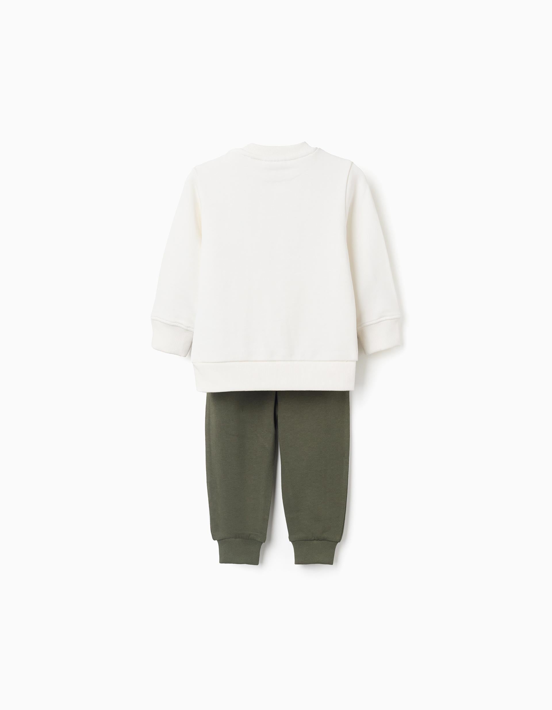 Sweat et pantalon en coton pour bébé garçon, blanc/vert foncé