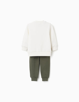 Sweat + joggers de algodão para bebé menino, branco/verde-escuro