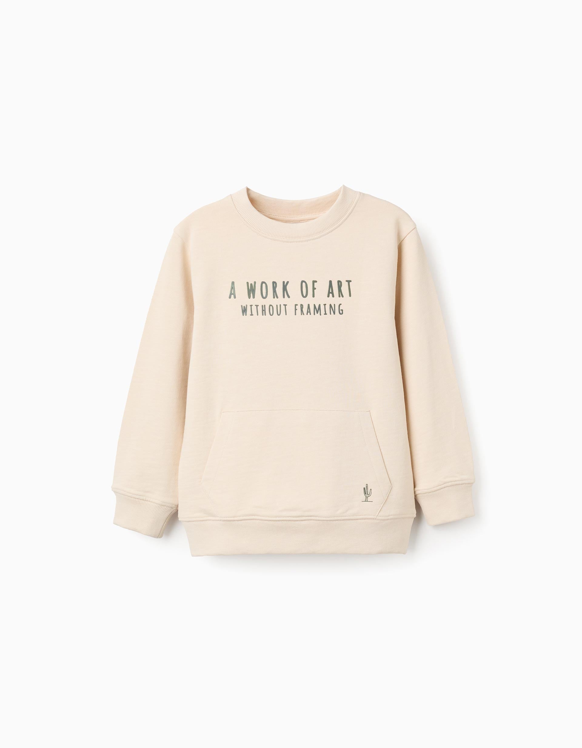 Sweat en coton avec imprimé Work of Art pour garçon, beige clair