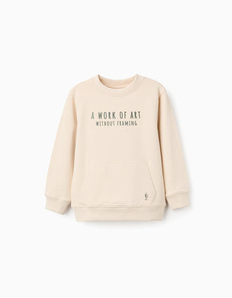 Sweat en coton avec imprimé Work of Art pour garçon, beige clair