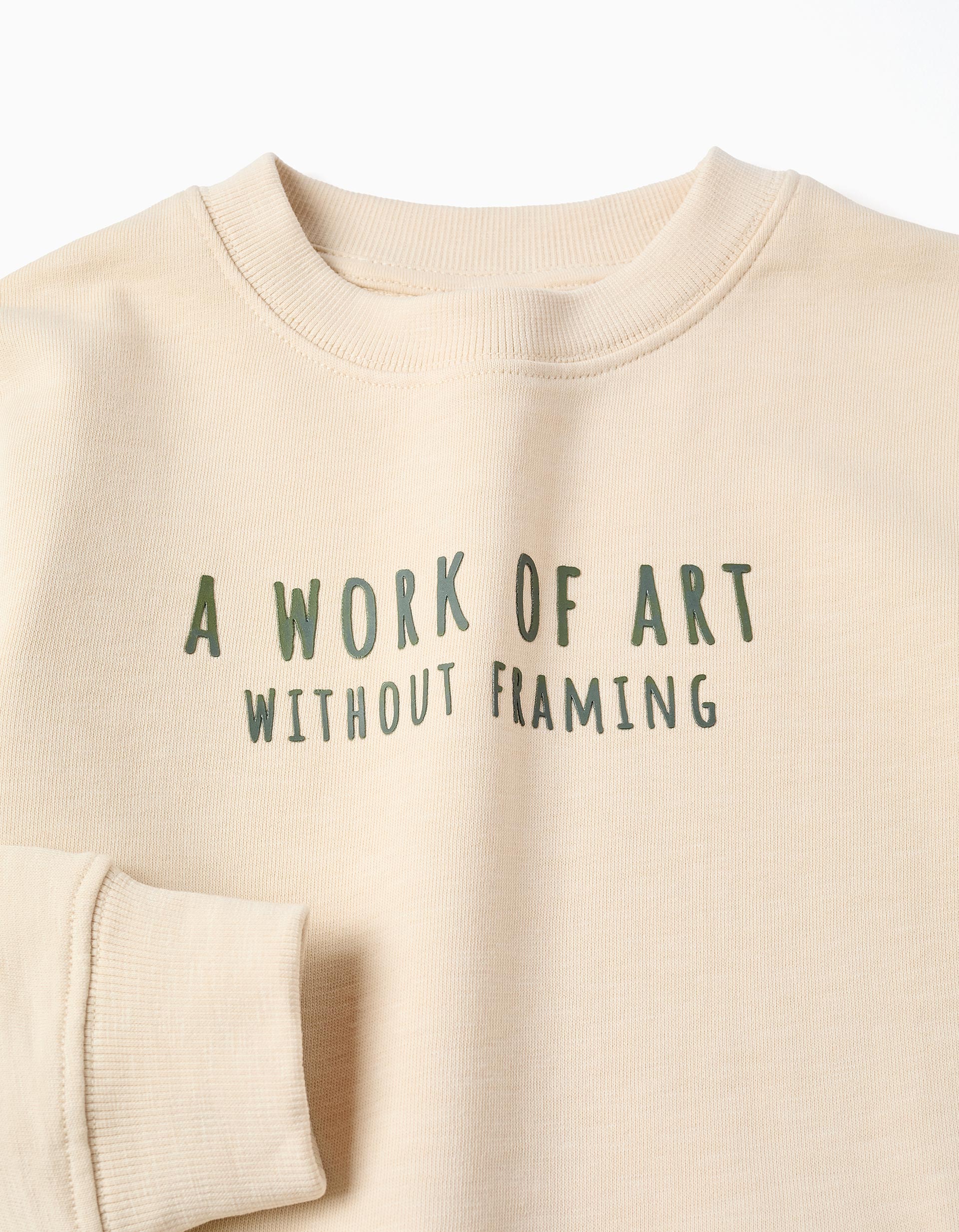 Sweat en coton avec imprimé Work of Art pour garçon, beige clair