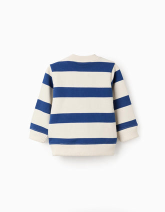 Sweat às riscas com bolso canguru para bebé menino, azul/branco