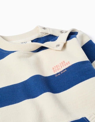 Sweat às riscas com bolso canguru para bebé menino, azul/branco