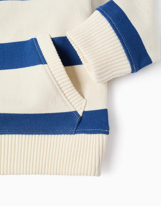 Sweat às riscas com bolso canguru para bebé menino, azul/branco