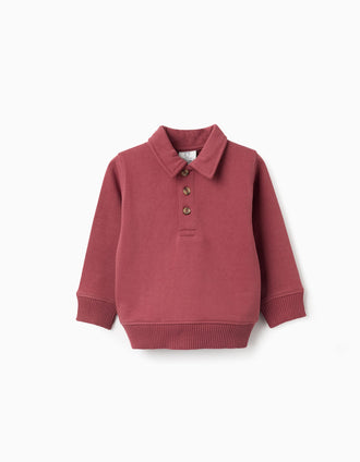 Sweat de algodão com gola polo para bebé menino, castanho