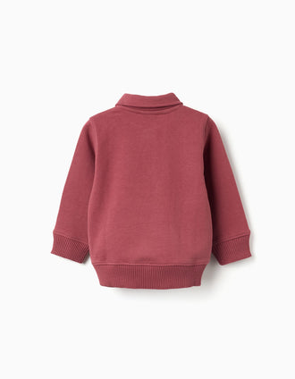 Sweat de algodão com gola polo para bebé menino, castanho