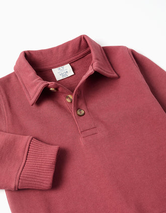 Sweat de algodão com gola polo para bebé menino, castanho