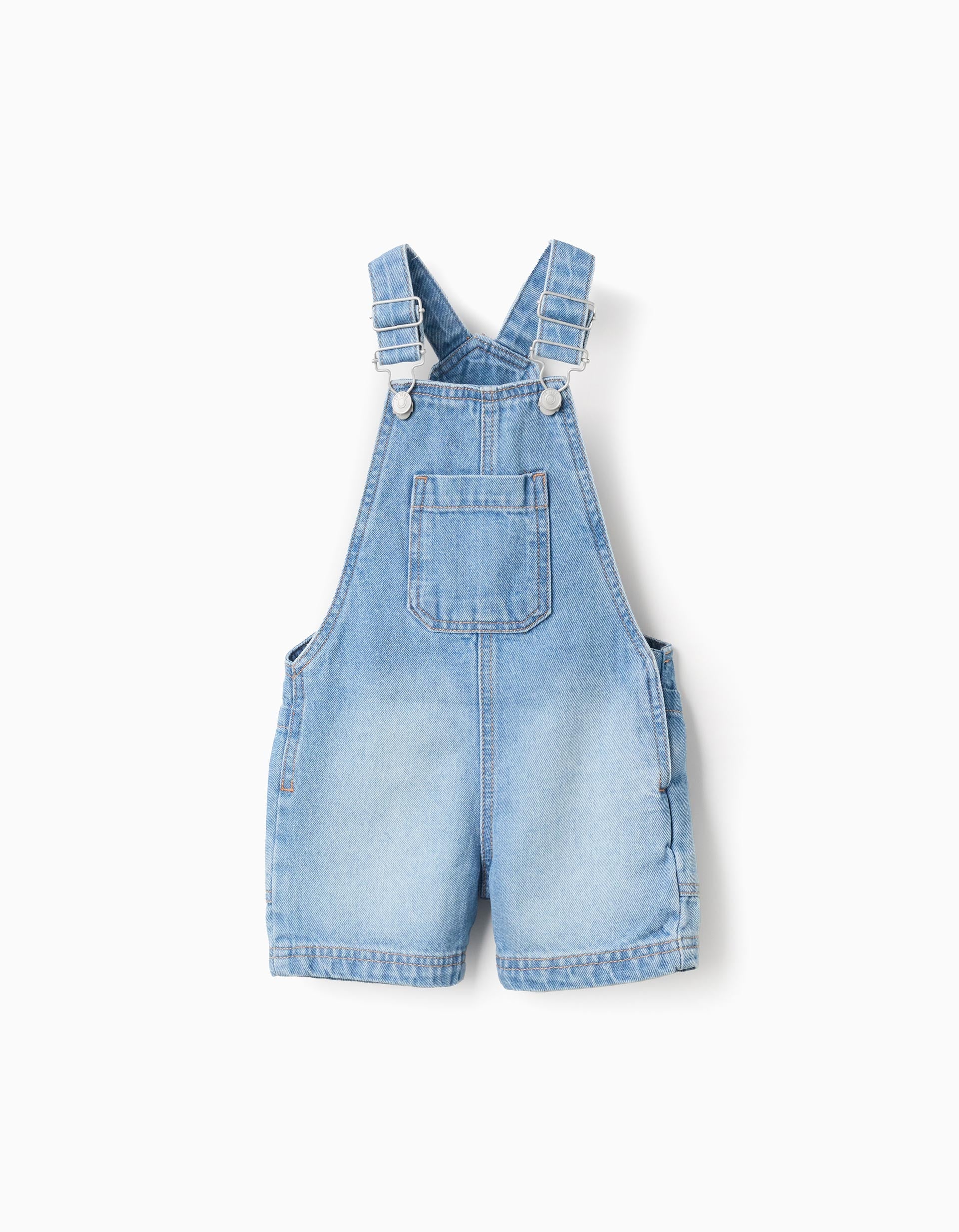 Peto corto vaquero con bolsillo delantero para bebé niño, azul claro