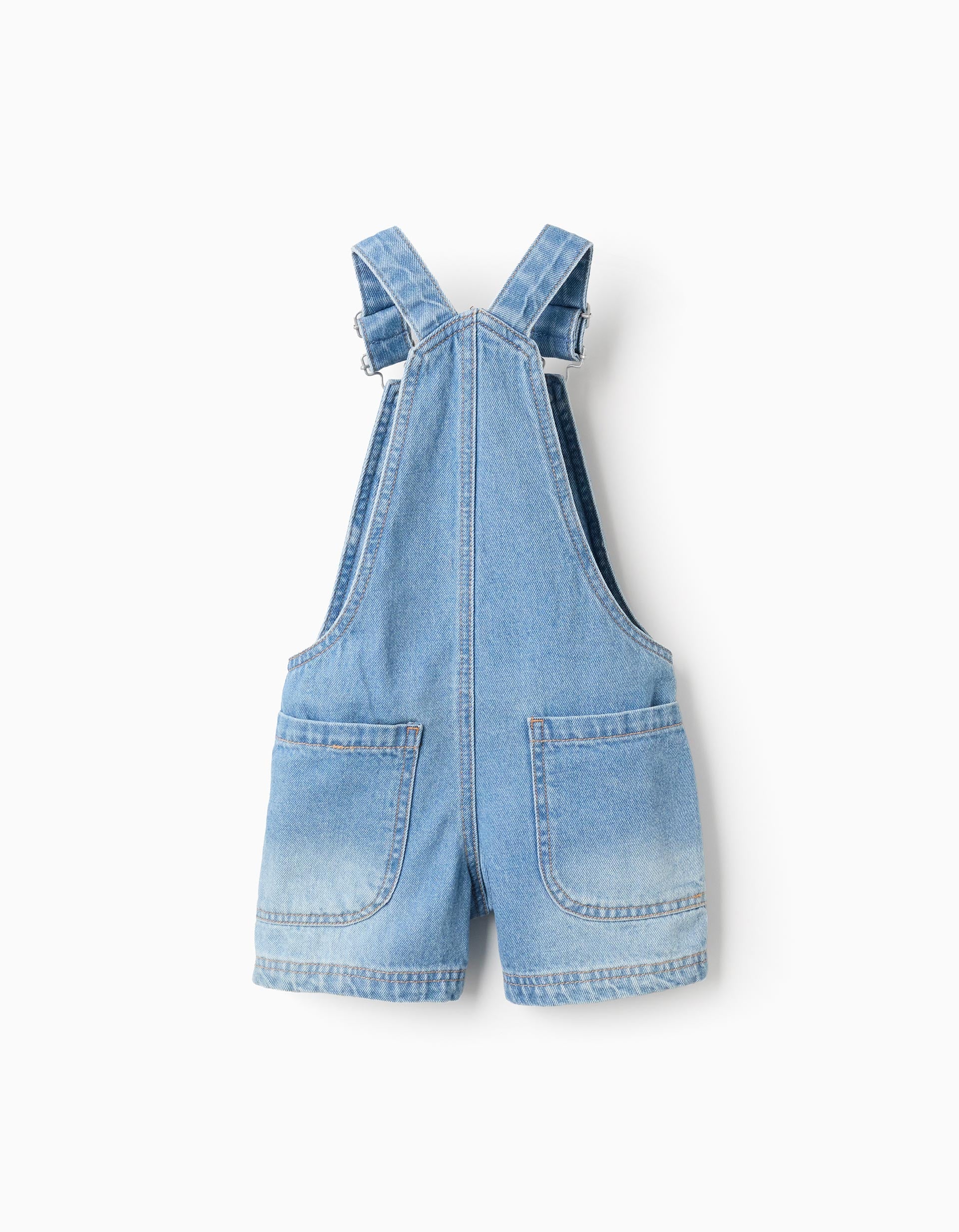 Peto corto vaquero con bolsillo delantero para bebé niño, azul claro