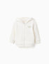 Cotton hooded jacket with Cactus Garden print for baby boys, white